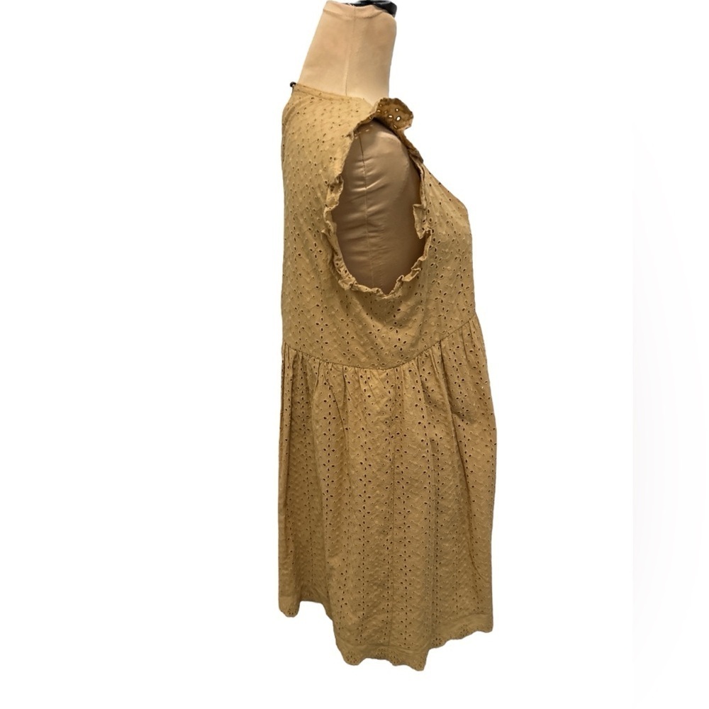 Knox Rose Women's Small, Sleeveless, Babydoll, Dress Mustard Yellow, Eyelet Lace - Picture 5 of 14